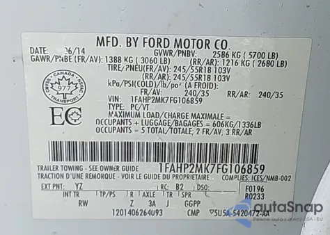 2015 Ford Police Interceptor from USA, damaged, VIN 1FAHP2MK7FG106859